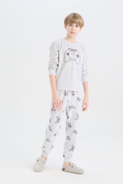 طقم بيجامة أولادي قطني قصة عادية من قطعتين