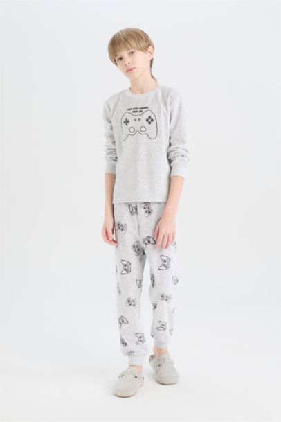 طقم بيجامة أولادي قطني قصة عادية من قطعتين