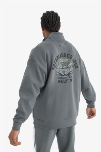 NBA Chicago Bulls Oversize Geniş Kalıp Fermuarlı Dik Yaka Skuba Dalgıç Kumaş Sweatshirt