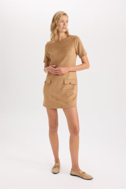 Round Collar Scuba Fabric Mini Dress