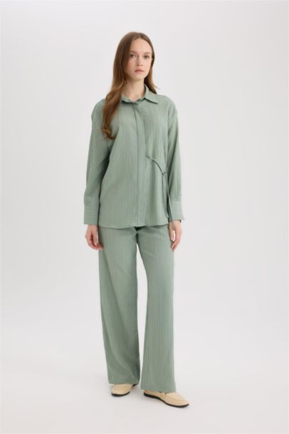 Straight Fit Crinkle Fabric Trousers