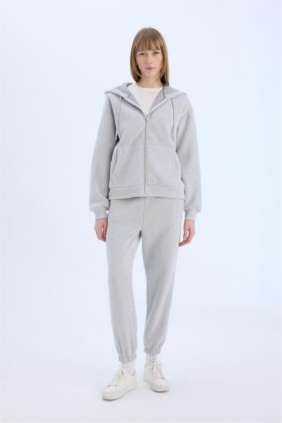 Gray Relax Fit Hooded Thick Basic Sweatshirt
