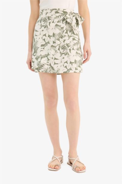 Мини-юбка с высоким поясом, принт, трапециевидная форма