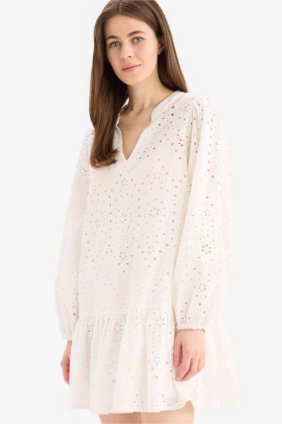 Fall in Love Embroidered Long Sleeve Mini Beach Dress