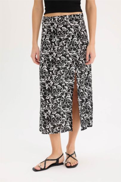 Юбка А-силуэта, миди с высокой талией, цветочный принт