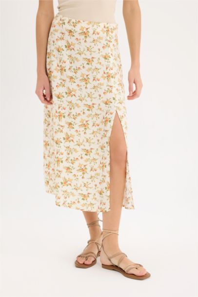 Миди юбка A-силуэта с цветочным узором и высокой талией