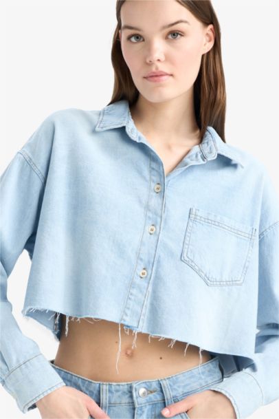 Cropped Fit Cut-Off Soft Denim Shirt