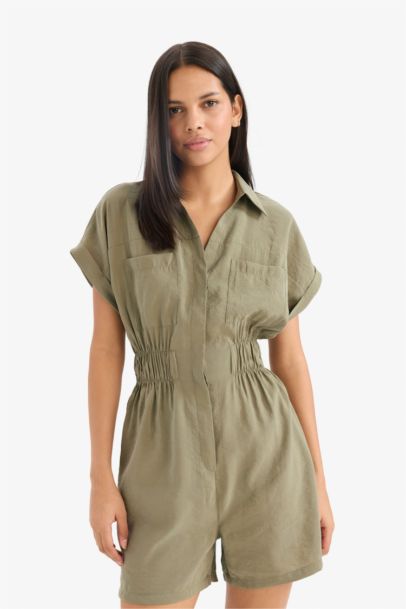 Ромпер с воротником рубашки и коротким рукавом из модала