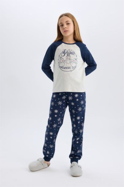 Girl Christmas Themed Top Bottom 2 Piece Pajama Set