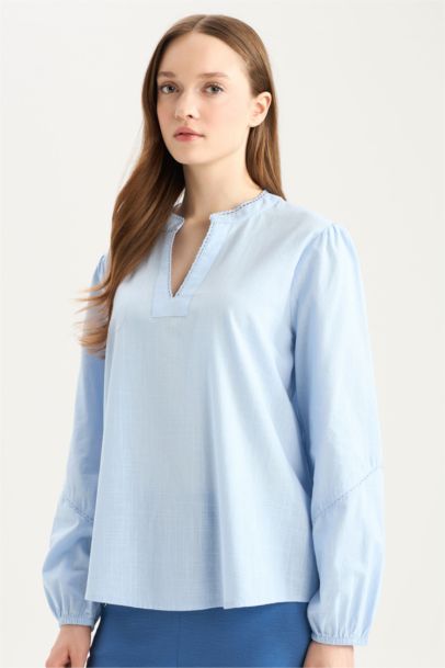 Regular Fit Crew Neck Long Sleeve Blouse