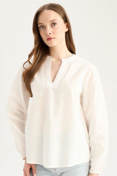 Regular Fit Crew Neck Long Sleeve Blouse