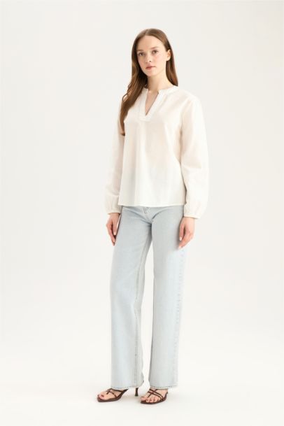 Regular Fit Crew Neck Long Sleeve Blouse