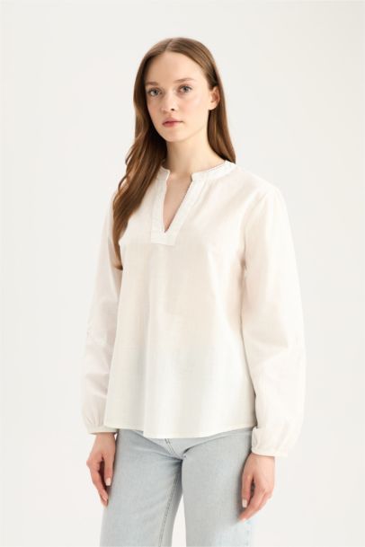 Regular Fit Crew Neck Long Sleeve Blouse