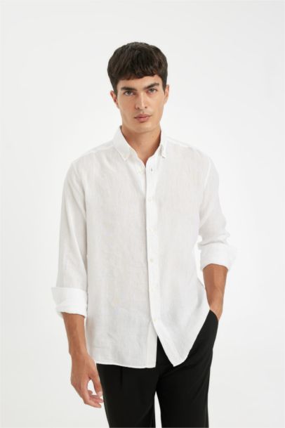 Chemise en lin à manches longues Coupe régulière