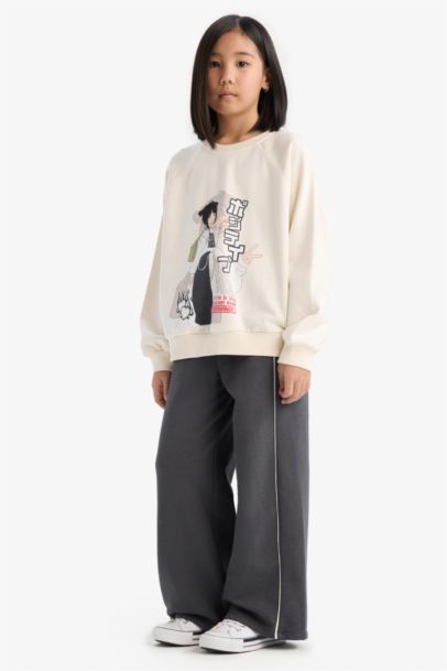 Relax Fit Bisiklet Yaka Anime Baskılı Sweatshirt Kız Çocuk