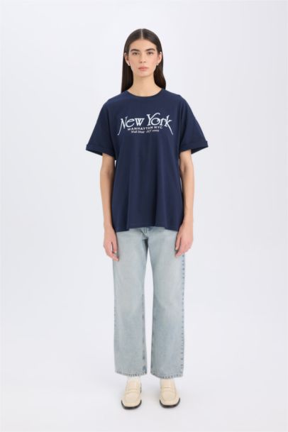 تيشيرت نص ردن اوفر سايز بياخة مستديرة