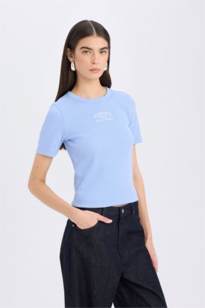 Slim Fit Crew Neck Slogan Camisole Short Sleeve T-Shirt