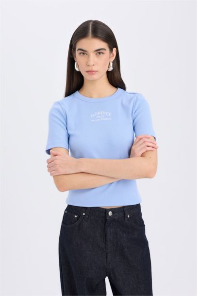 Slim Fit Crew Neck Slogan Camisole Short Sleeve T-Shirt