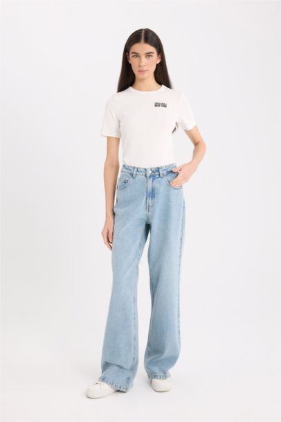 Fitted Crew Neck Slogan Printed Ribbed Camisole T-Shirt