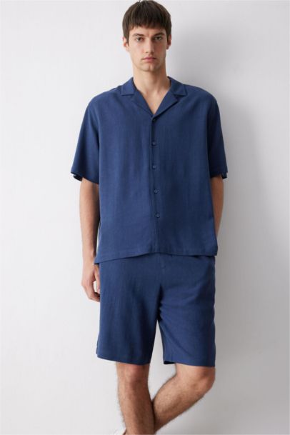 Летняя рубашка Relax Fit с коротким рукавом и поло воротником из хлопка