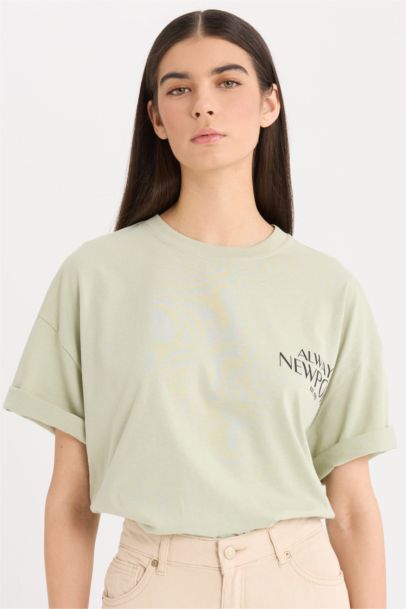 Oversize Fit Crew Neck Printed Short Sleeve T-Shirt