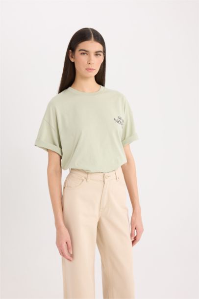 Oversize Fit Crew Neck Printed Short Sleeve T-Shirt