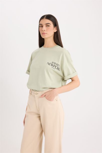 Oversize Fit Crew Neck Printed Short Sleeve T-Shirt