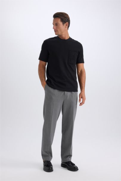 تيشيرت نص كم تقيل قصة عادية برقبة مستديرة