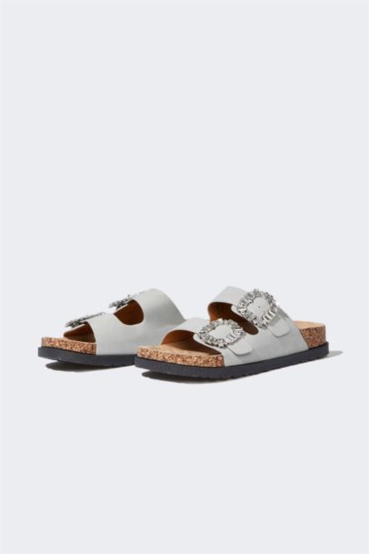 Woman Flat Sole Faux Leather Slippers