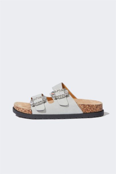 Woman Flat Sole Faux Leather Slippers