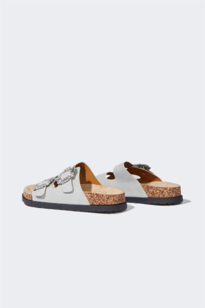 Woman Flat Sole Faux Leather Slippers