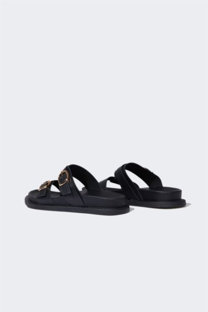 Woman Flat Sole Faux Leather Slippers