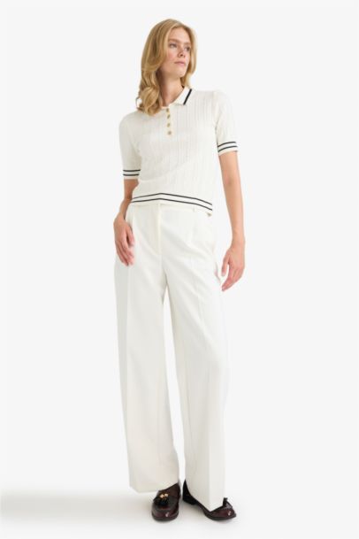 Regular Fit Polo Neck Short Sleeve Knit Pullover