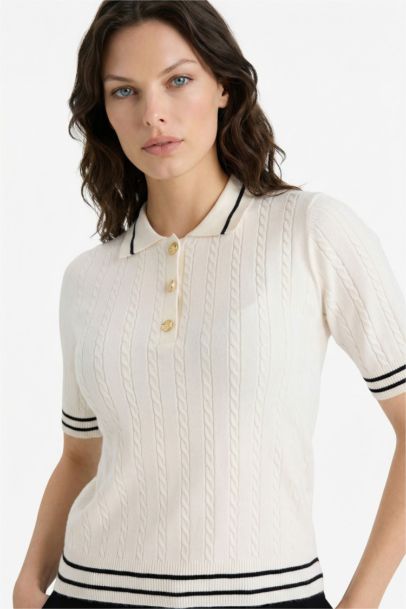 Pull en maille à col polo et manches courtes Coupe régulière