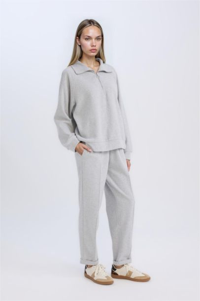 Regular Fit Elastic Waist Basic Folded Trousers