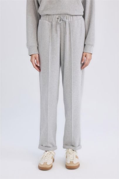 Regular Fit Elastic Waist Basic Folded Trousers