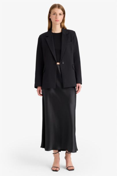 A Cut Satin High Waist Midi Skirt