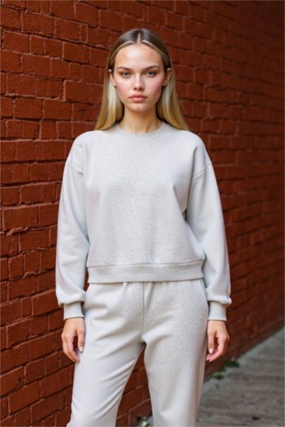 Oversize Geniş Kalıp Bisiklet Yaka Basic Düz Kalın Gri Sweatshirt