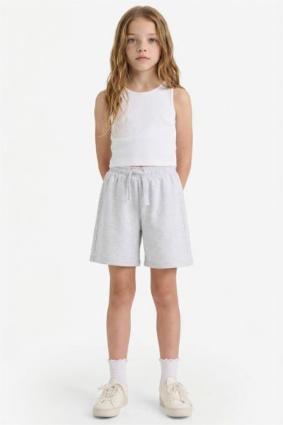Relax Fit Beli Lastikli Basic Düz Şort Kız Çocuk