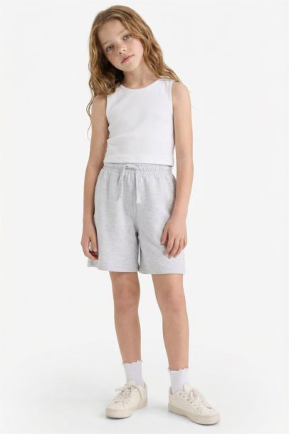Relax Fit Beli Lastikli Basic Düz Şort Kız Çocuk
