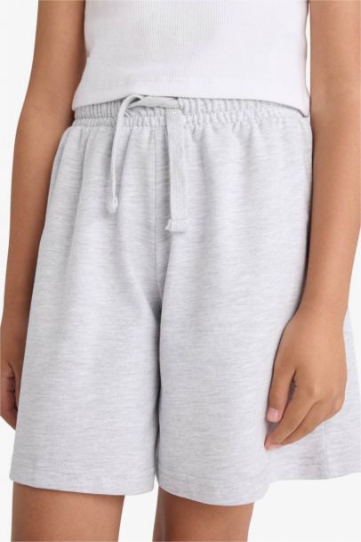 Relax Fit Beli Lastikli Basic Düz Şort Kız Çocuk