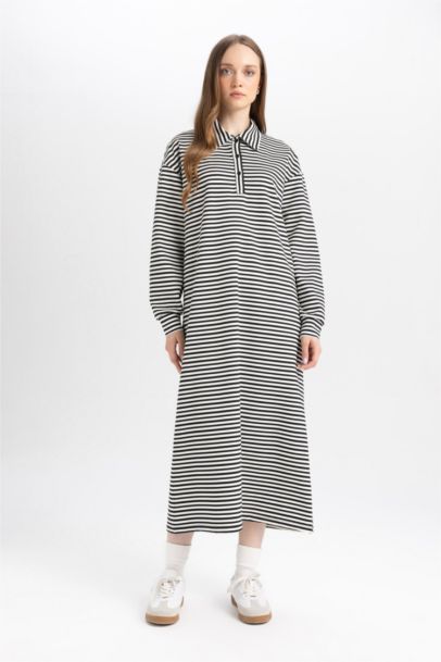 Relax Fit Zippered Striped Maxi Dress