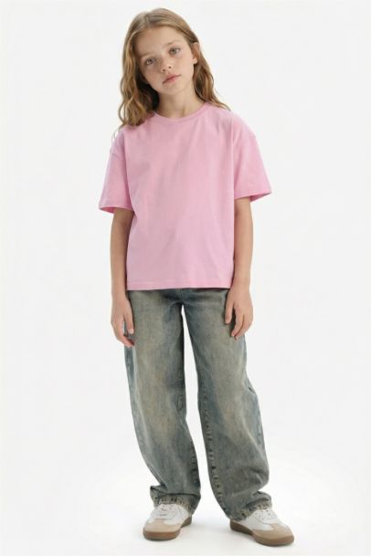 Girl Relax Fit Crew Neck Basic T-Shirt