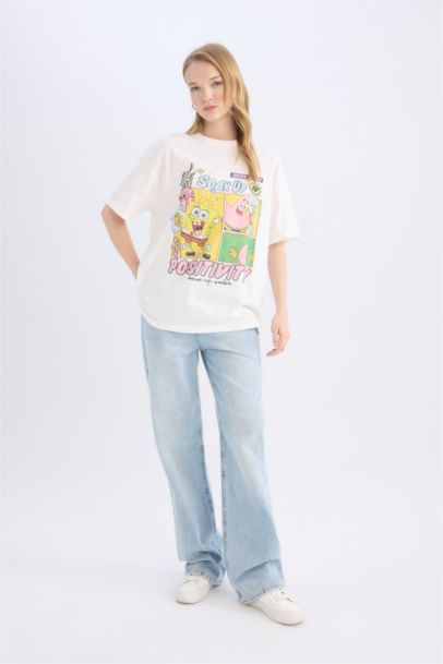 تيشيرت نص ردن اوفر سايز بياخة مستديرة من سبونج بوب