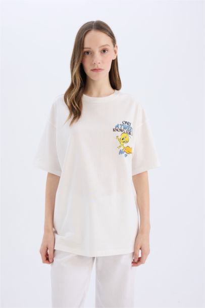 Looney Tunes Oversize Fit Crew Neck Printed T-Shirt