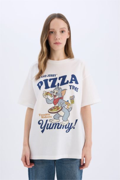 تيشيرت اوفر سايز بياخة مستديرة من توم وجيري