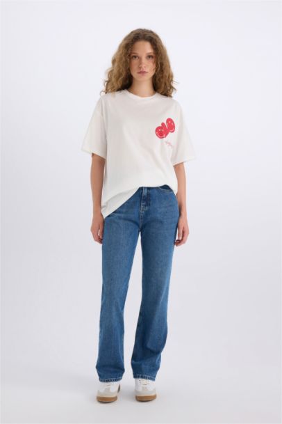 SmileyWorld Oversize Fit Crew Neck Back Printed T-Shirt