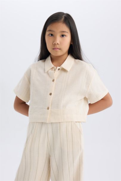 Girl Crop Short Sleeve Linen Shirt