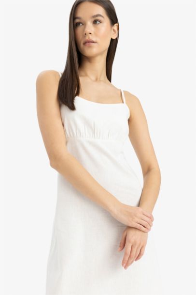 Strappy Linen Blended Midi Dress