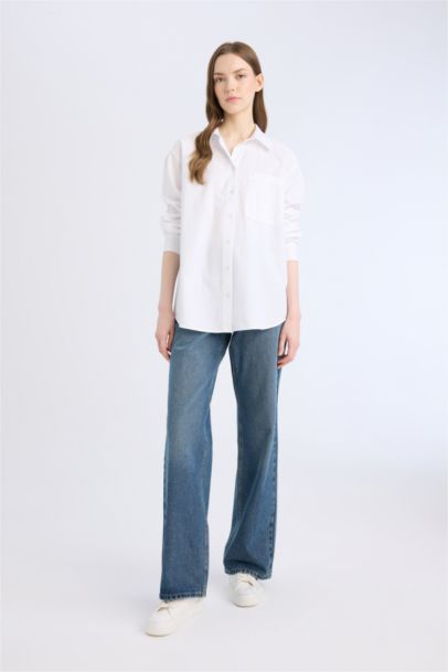 Oversize Fit Shirt Collar Poplin Long Sleeve Shirt